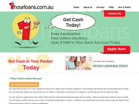 1 Hour Loans homepage