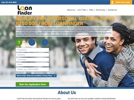Loan Finder homepage