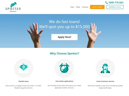 Spotter Loans homepage