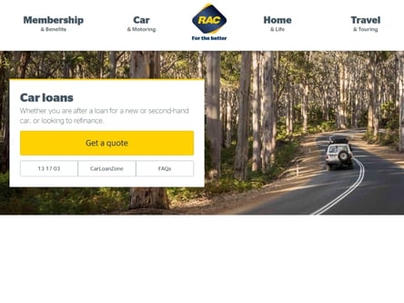RAC Car Loans homepage