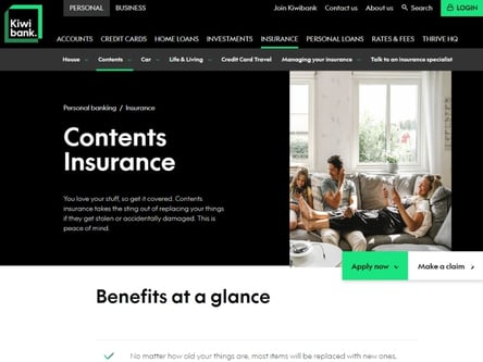 Kiwibank Insurance homepage