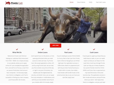 Pronto Cash homepage