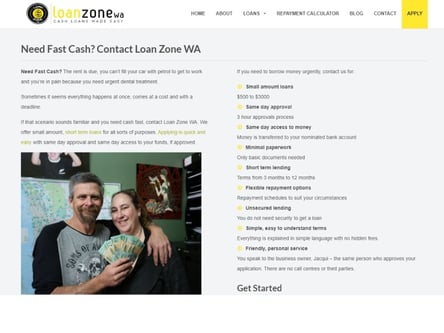 Loan Zone WA homepage
