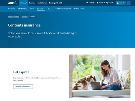 ANZ Insurance homepage