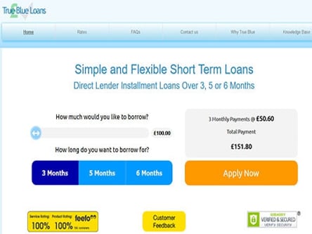True Blue Loans homepage