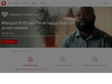 Vodacom Funeral Cover homepage