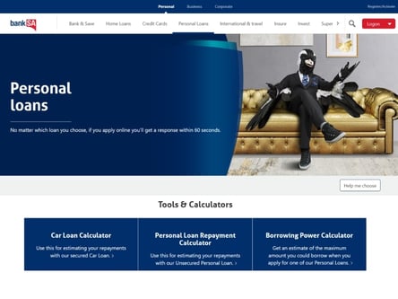 BankSA homepage