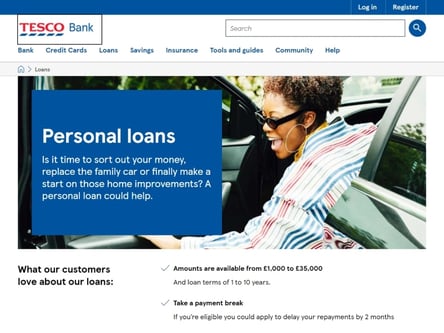 Tesco Bank homepage