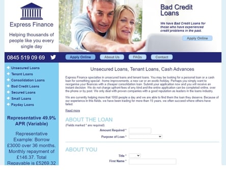 Express Finance homepage