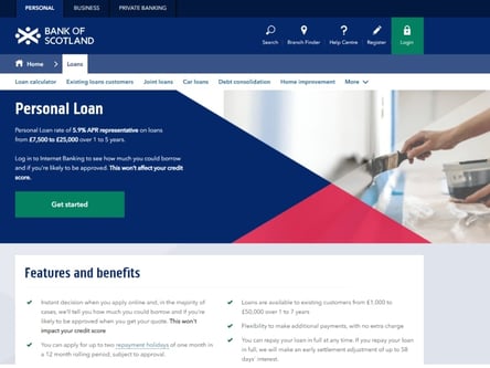 Bank of Scotland homepage