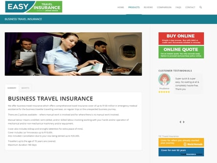 Easy Travel Insurance homepage