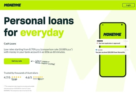 MoneyMe homepage