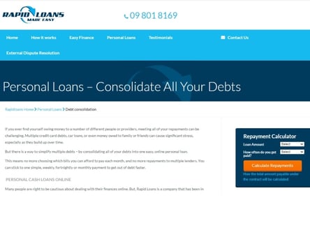 Rapid Loans homepage