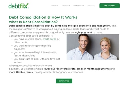 Debt Fix homepage