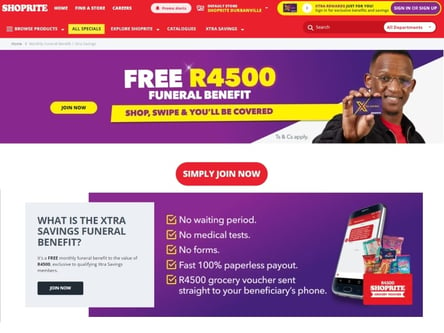Shoprite Funeral Cover homepage