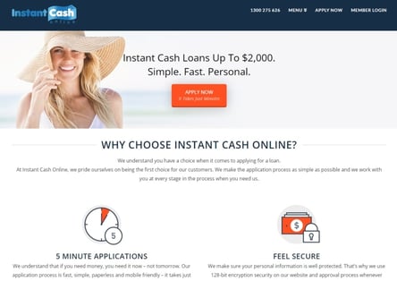 Instant Cash Online homepage