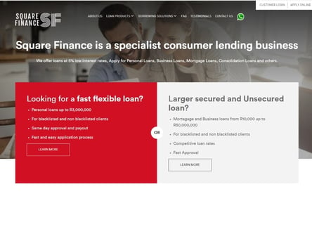 Square Finance homepage