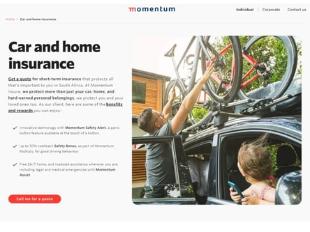 Momentum Car Insurance homepage