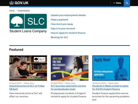 Student Loans Company homepage