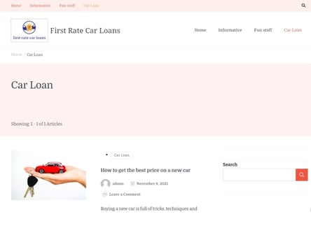 First Rate Car Loans homepage