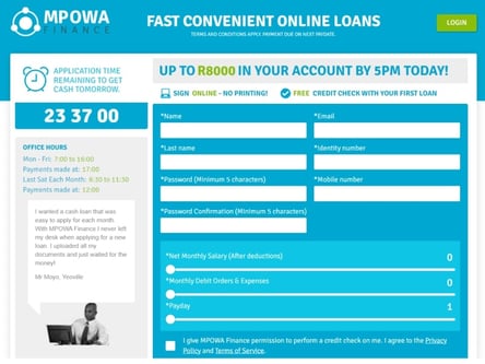 Mpowa Finance homepage