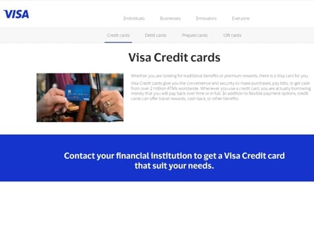 VisaCard homepage