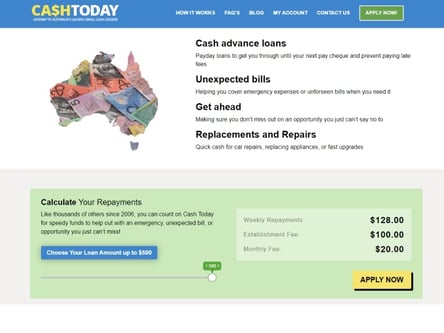 CashToday homepage