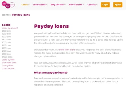 Dot Dot Loans homepage