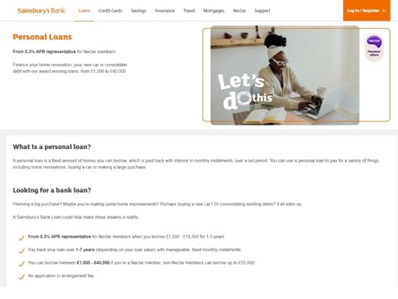 Sainsbury's Loans homepage