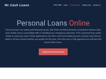 Mr Cash Loans homepage