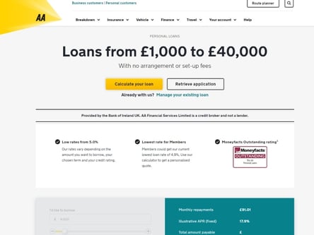 AA Loans homepage