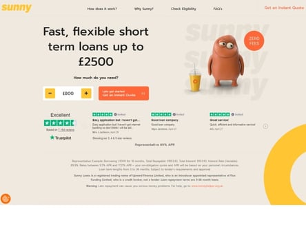 Sunny Loans homepage