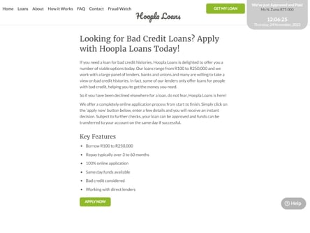 Hoopla Loans homepage