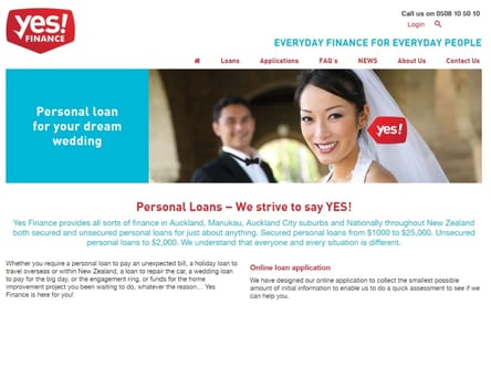 Yes Finance homepage