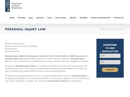 Malcolm Lyons & Brivik Attorneys homepage