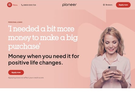 Pioneer Finance homepage