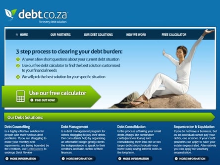 Debt.co.za homepage