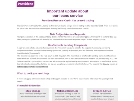Provident Loans homepage