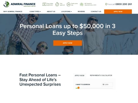 Admiral Finance homepage