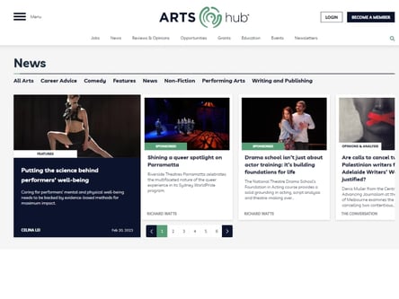 ArtsHub homepage