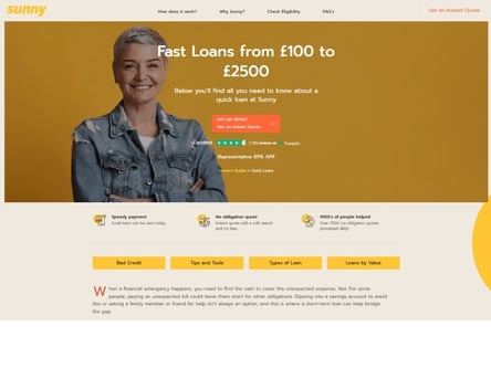 Sunny Loans homepage