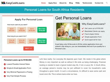 Easy Cash Loans homepage