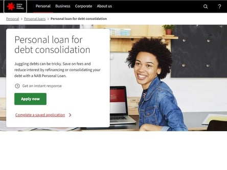 National Australia Bank homepage