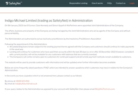 Safety Net Credit homepage