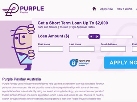 Purple Payday Loans homepage