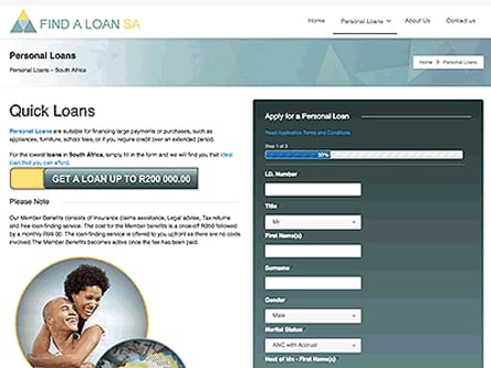 Find a Loan SA homepage