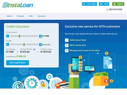 InstaLoan homepage