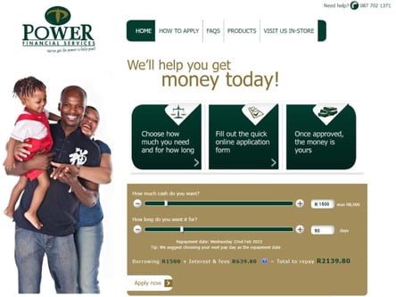 Power Financial Services homepage
