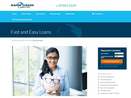 Rapid Loans homepage