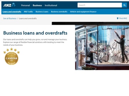 ANZ Business Loan homepage